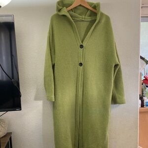 Green Hooded knit Cardigan duster jacket with Buttons fall trend fairy renfair